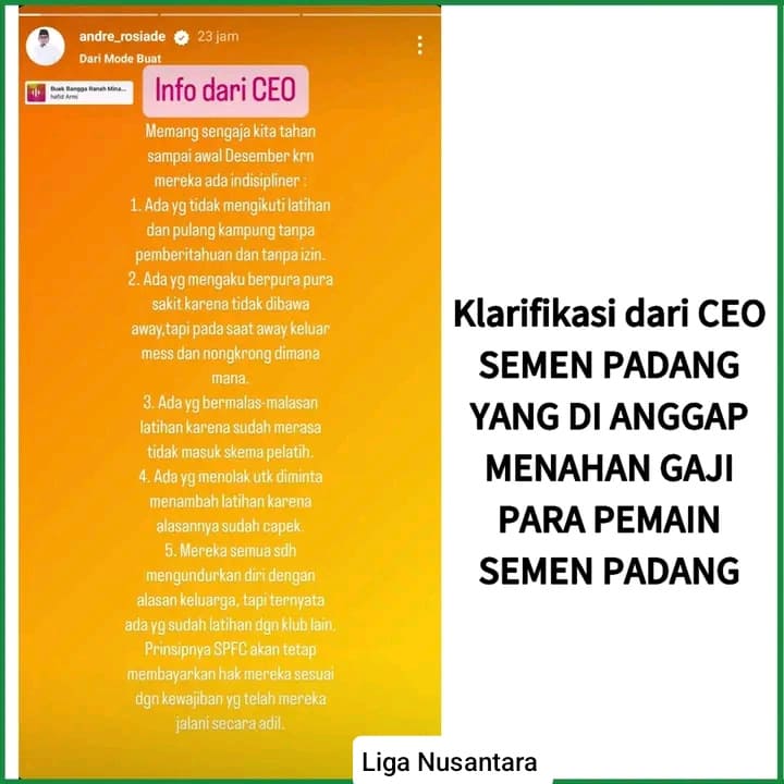 Kasus Semen Padang Tak Bayar Gaji Pemain, Mertua Pratama Arhan Langsung Klarifikasi