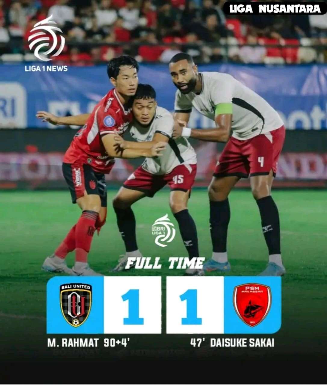 Gol Injury Time, Bali United Paksa PSM Makassar Bermain Imbang 1-1