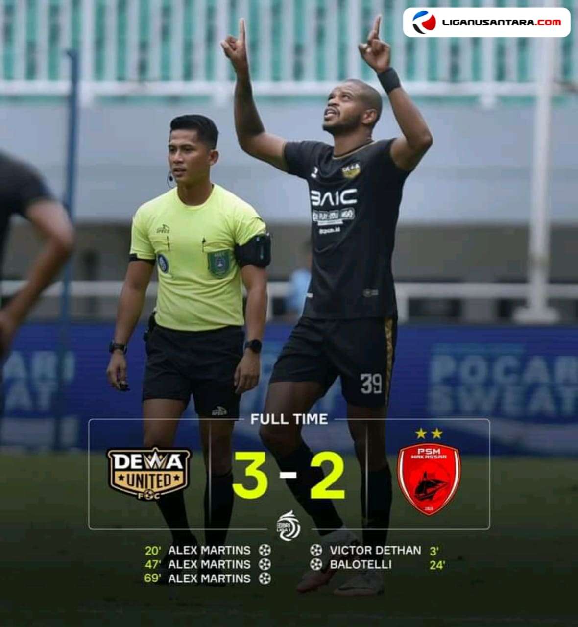 Hattrick Alex Martin Bawa Dewa United Kalahkan PSM Makassar 3-2