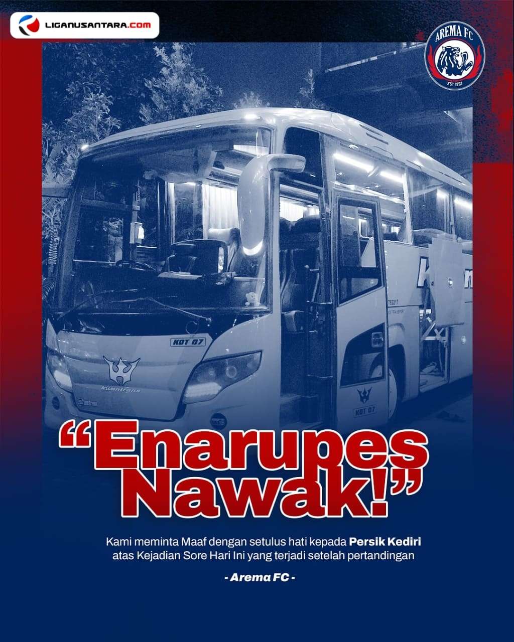 Arema FC Minta Maaf Atas Insiden Pelemparan Bus Persik
