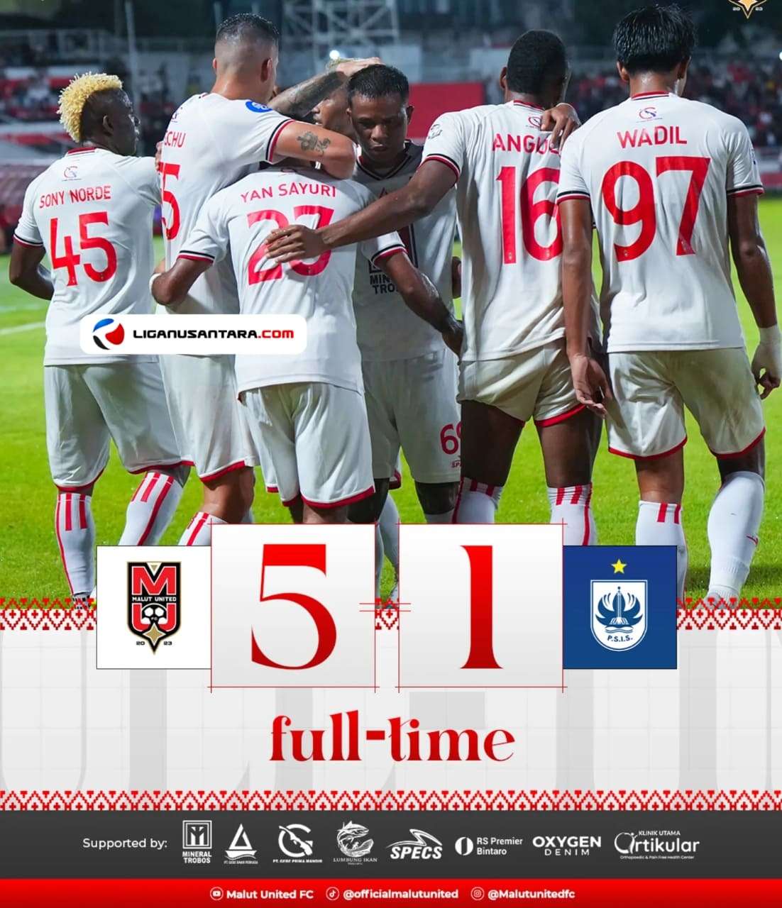 Hasil Malut United vs PSIS Semarang 5-1