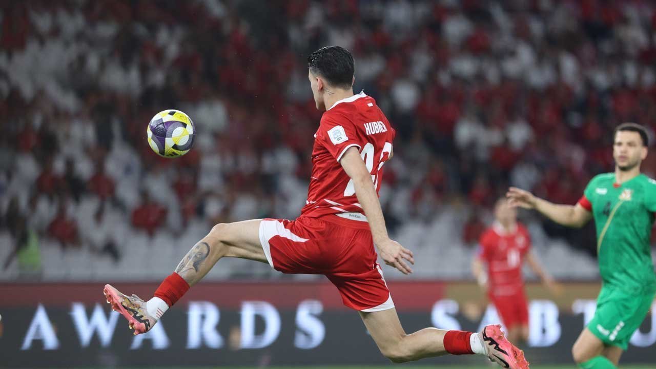 Aksi Justin Hubner pada laga Timnas Indonesia lawan St. Keitt and Nevis di FIFA Series 2026
