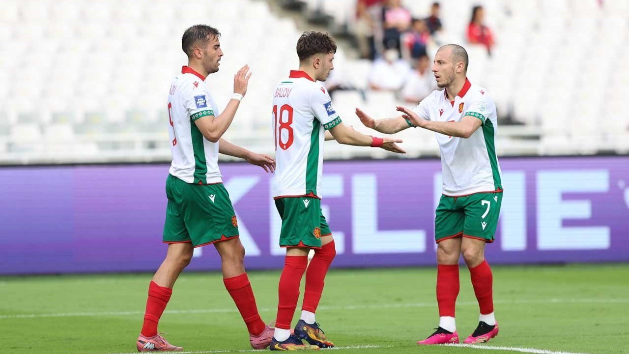 Selebrasi gol pemain Timnas Bulgaria pada laga FIFA Series 2026 lawan Kep. Solomon