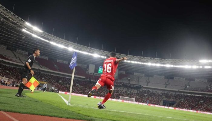 Aksi Dony Tri Pamungkas pada laga Timnas Indonesia lawan Saint Kitts and Nevis pada FIFA Series