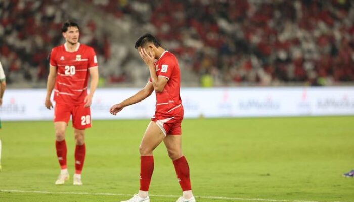 Ekspresi kecewa Rizky Ridho usai laga final FIFA Series 2026 antara Timnas Indonesia melawan Bulgaria