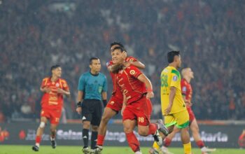 Selebrasi Eksel Runtukahu di laga Persija Jakarta vs Persebaya di BRI Super League, Sabtu (11/04/2026