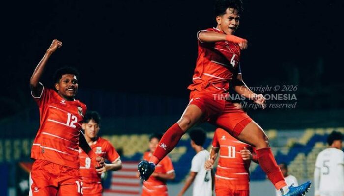 Selebrasi gol Putu Ekayana ketika mencetak gol untuk Timnas Indonesia U-17 pada laga lawan Timor Leste di Piala AFF U-17 2026