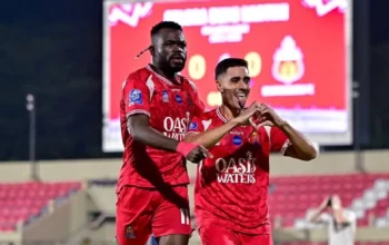 Pemain Persijap Jepara, Borja Herrera merayakan gol ke gawang Bhayangkara FC