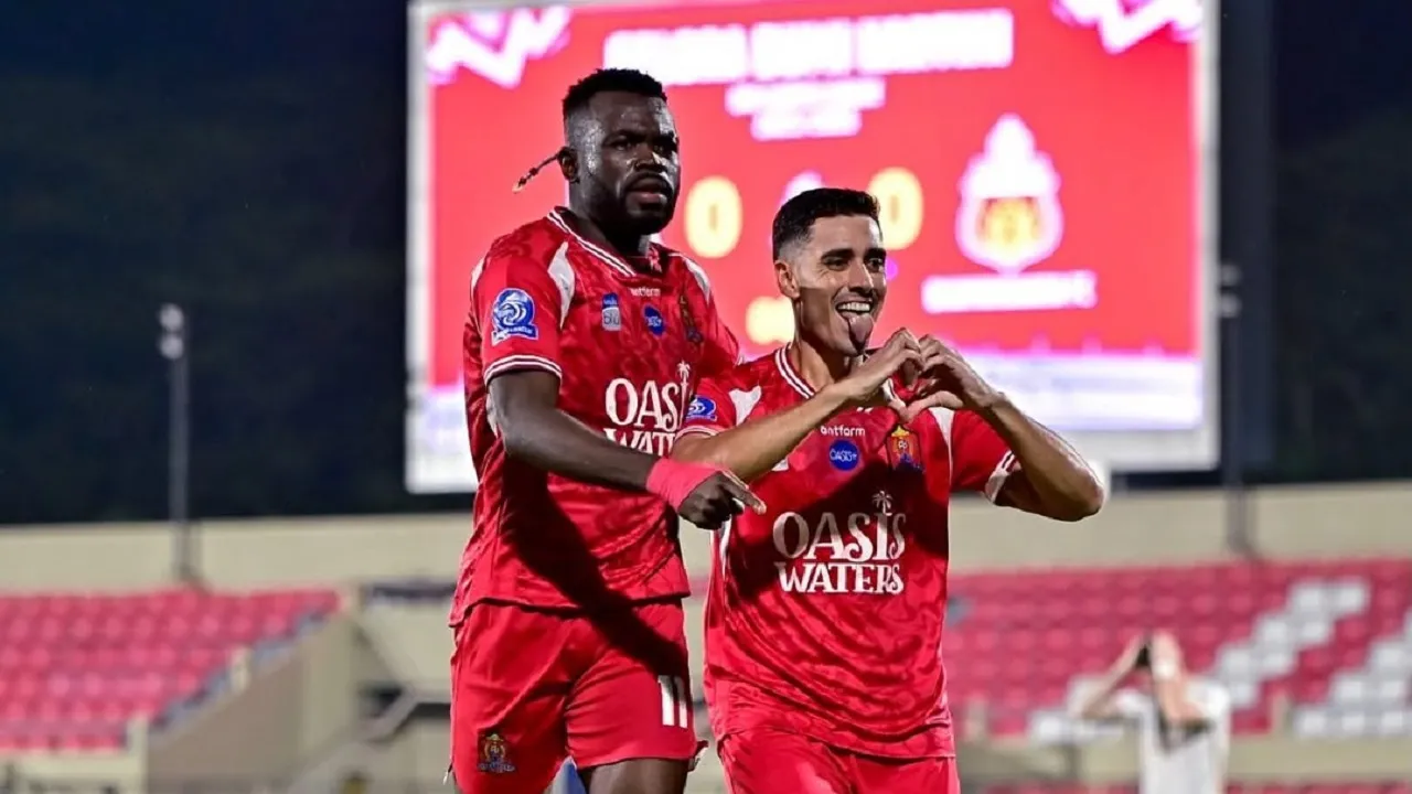 Pemain Persijap Jepara, Borja Herrera merayakan gol ke gawang Bhayangkara FC