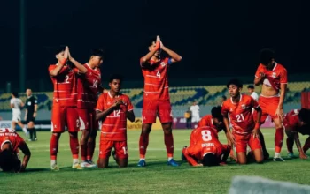Pemain timnas Indonesia U-17 merayakan gol di laga pertama Piala AFF U-17 2026